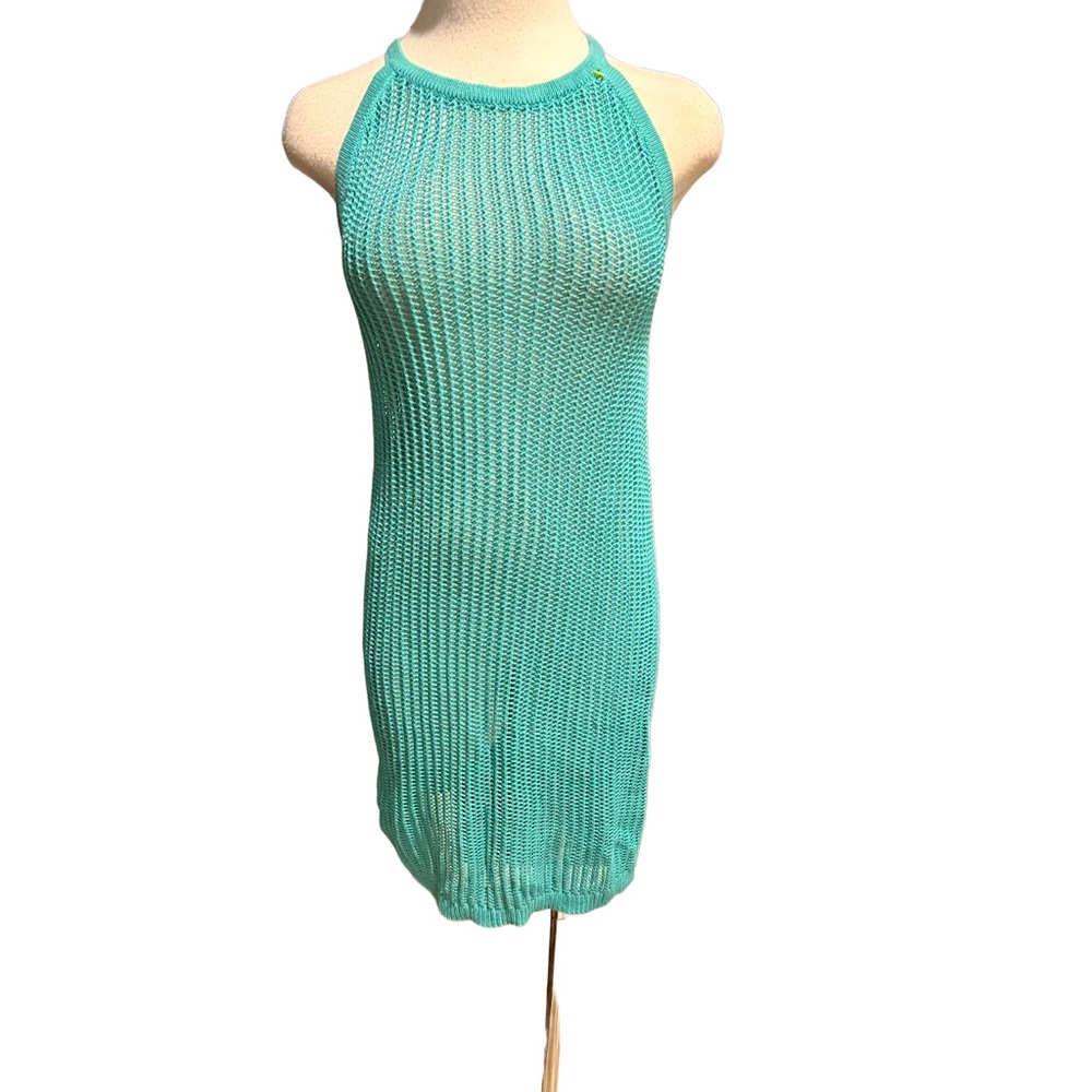 TAHARI Beach Teal Plain Open Knit Cover Up Size S NWOT
